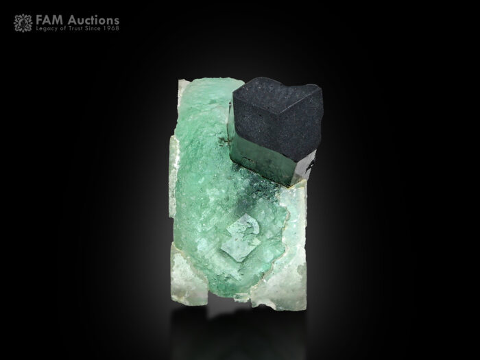 Schorl with fluorite from Stak Nala, Haramosh Mts., Roundu District, Gilgit-Baltistan, Pakistan.