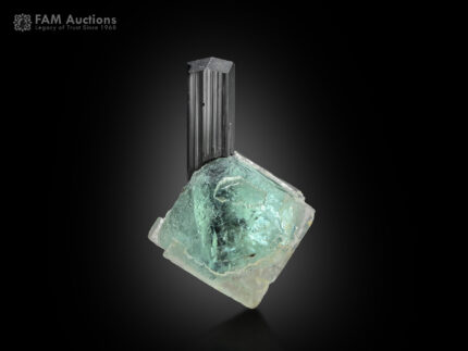 Schorl with fluorite from Stak Nala, Haramosh Mts., Roundu District, Gilgit-Baltistan, Pakistan.