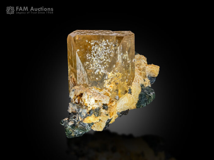 Topaz crystal on matrix from Dassu, Braldu Valley, Shigar District, Gilgit-Baltistan, Pakistan.