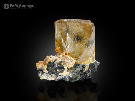 Topaz crystal on matrix from Dassu, Braldu Valley, Shigar District, Gilgit-Baltistan, Pakistan.