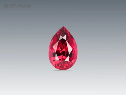 Pear cut 2.35 carat rhodolite garnet with vivid pink-red color and brilliant sparkle, sourced from Africa.