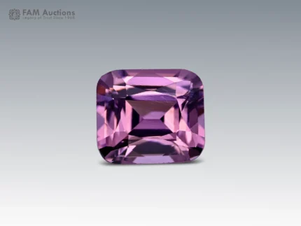 Step cushion cut Tajik spinel with vibrant lavender color, excellent luster, and fine clarity.