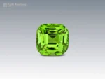 2.85 carat cushion cut peridot gemstone from Supat Valley, Pakistan, showing vivid green color and excellent clarity