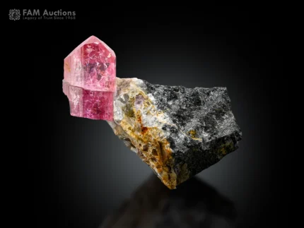 Pink topaz crystal on matrix from Katlang Mardan District,Pakistan