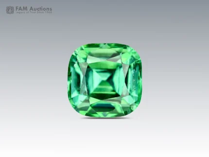 Cushion cut green and blue tourmaline gemstone from Afghanistan with eye-clean clarity.