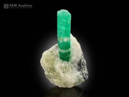 Green emerald crystal on a light matrix, Pakistan mineral specimen