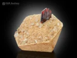 fiery red brookite crystal with quartz on matrix kharan district baluchistan pakistan miniature specimen
