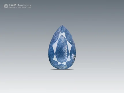 34.15 carat pear cut dumortierite included quartz gemstone from Bahia, Brazil, with blue needle inclusions