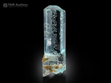 Aquamarine beryl crystal with an internal helix pattern and pale blue color from Pakistan