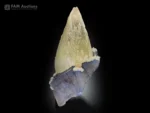 Calcite crystal on blue fluorite matrix, Pakistan mineral specimen.