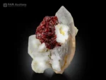 Etched spessartine garnet on quartz with albite, Pakistan mineral specimen.