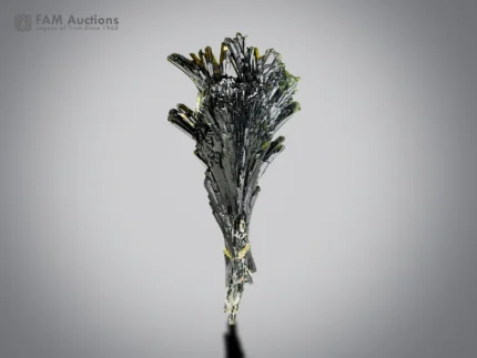 Dramatic epidote tree crystal formation with elongated lustrous crystals