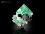Green fluorite crystal with black schorl creating a strong contrast.