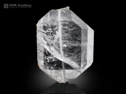 Transparent Faden Quartz floater crystal with visible internal Faden thread