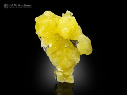 Natural yellow Brucite specimen with botryoidal formation and silky luster.