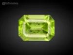 Emerald-cut apple-green peridot gemstone from Pakistan, 1.15 carats, untreated.