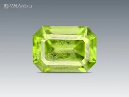 Emerald-cut apple-green peridot gemstone from Pakistan, 1.15 carats, untreated.