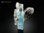Blue aquamarine crystal with smoky quartz and albite from Pakistan