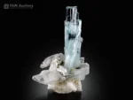 Blue aquamarine crystal with quartz and albite on matrix