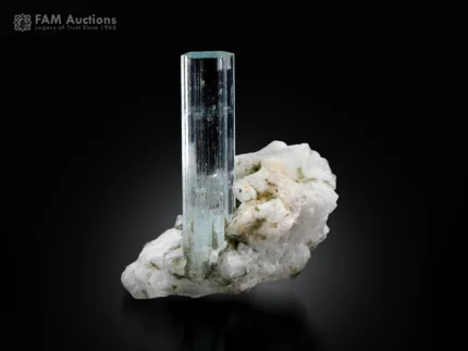 Blue aquamarine crystal with quartz and albite from Pakistan
