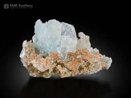 Rare blue brucite crystals on matrix, with a silky luster and an attractive radiating habit.