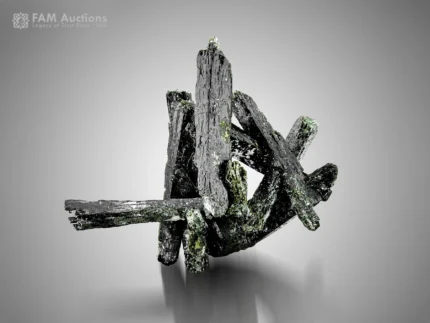 Epidote crystal cluster with elongated dark green crystals from Pakistan
