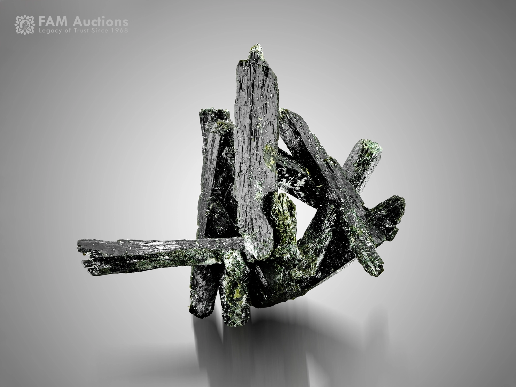 Epidote Cluster Pakistan (2) Epidote crystal cluster with elongated dark green crystals from Pakistan