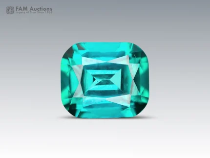 2.50-carat cushion-cut lagoon-blue tourmaline with green undertones from Afghanistan