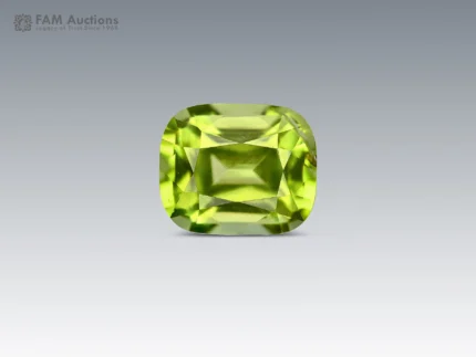 0.75 carat cushion cut green peridot from Pakistan with eye-clean clarity