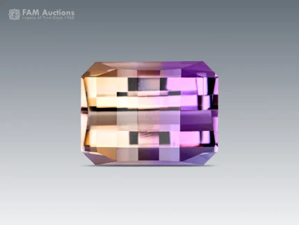 30 carat pixel cut ametrine from Africa with purple amethyst and golden citrine color zoning