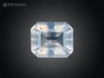8.25 carat emerald cut moonstone from Pakistan with grey delight color and subtle bluish reflections.