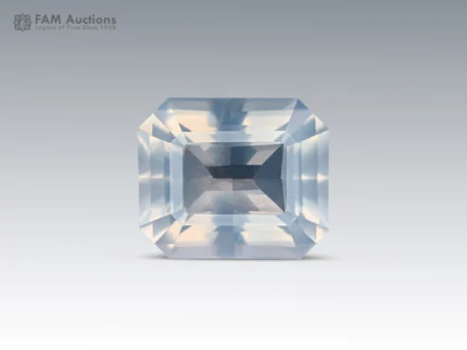 8.25 carat emerald cut moonstone from Pakistan with grey delight color and subtle bluish reflections.