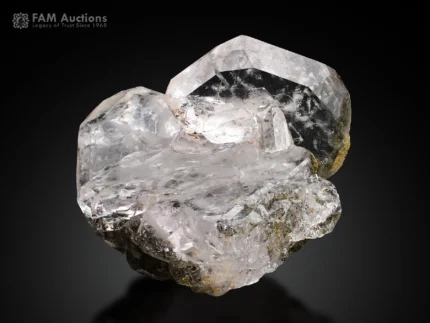 Gemmy apatite crystal cluster with subtle pinkish hue and superb luster