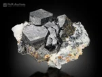 Dark garnet crystal cluster associated with contrasting white calcite.
