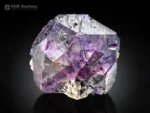 Purple fluorite crystals with dark riebeckite inclusions and contrasting albite.