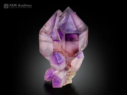 Purple scepter amethyst crystals with sharp terminations and color zoning from Namibia.