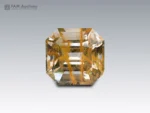 Stunning 47 carat golden rutile included quartz gemstone featuring an elegant Asscher cut and beautiful natural golden rutile inclusions from Pakistan.