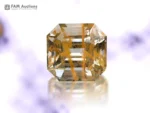 Stunning 47 carat golden rutile included quartz gemstone featuring an elegant Asscher cut and beautiful natural golden rutile inclusions from Pakistan.