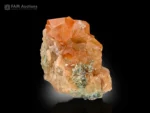 Cluster of lustrous honey-orange hessonite garnet crystals with sharp faces and delicate green mica associations from Pakistan.